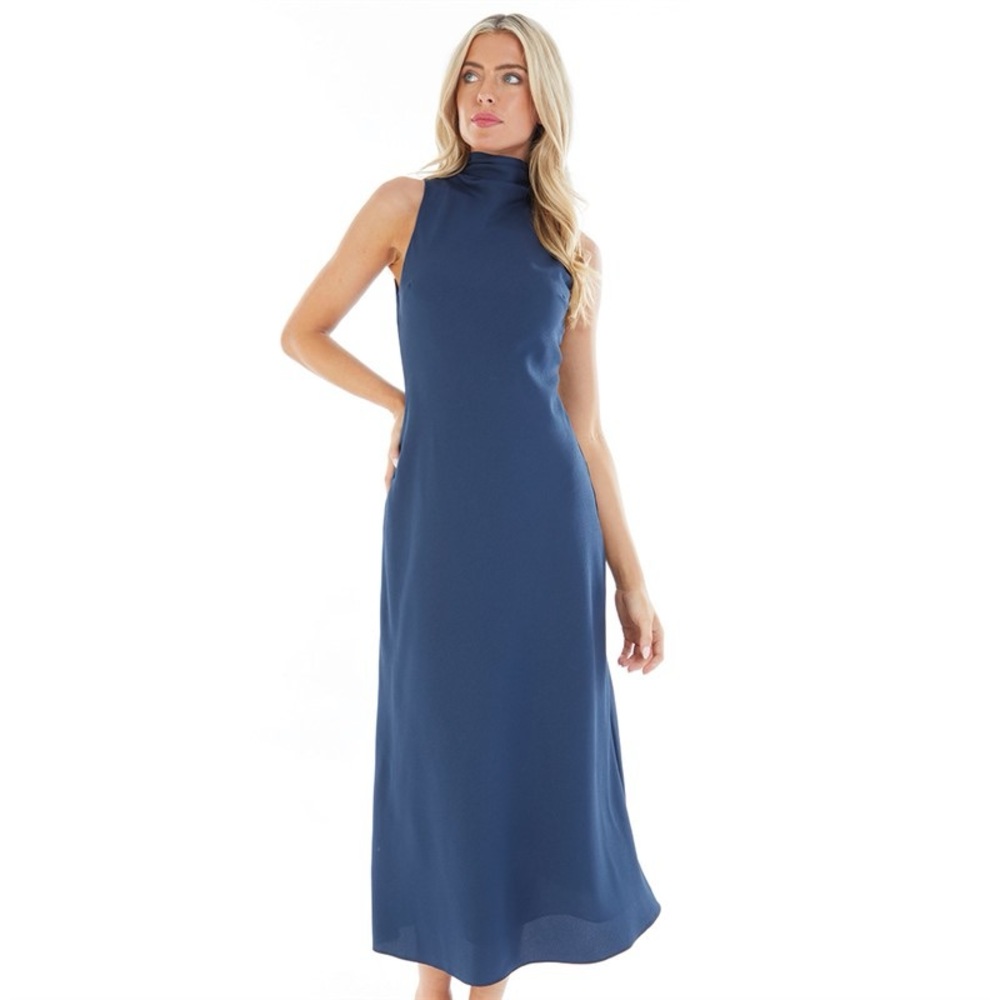 Ted Baker Blue Midi Dress Slip Mock Neck Sleeveless Eleanor Wedding Guest Size 2 View 2